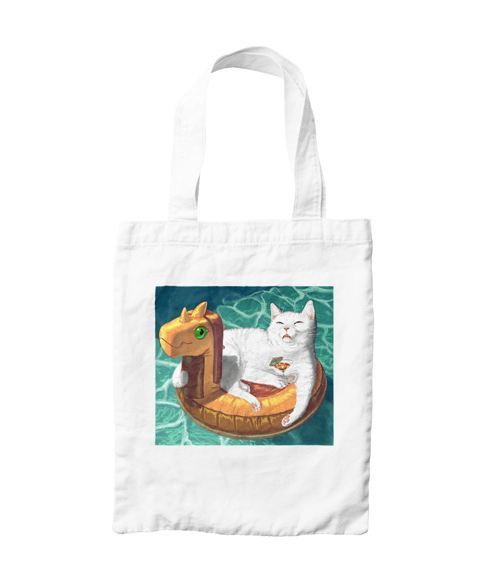 White cat in a swimming circle on vacation