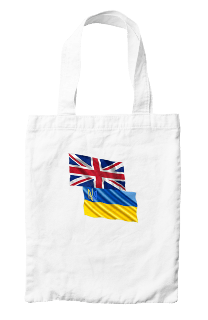 Сумка з принтом "Прапор Великої Британії, прапор України, Підтримка України". Британія, велика британія, війна, киев, мир, національні кольори, прапор, прапор британії, прапор великої британії. 2070702