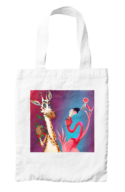Сумка з принтом "Жираф І Фламінго На Вечірці". Жираф, їжа, коктейль, фламінго. 2070702