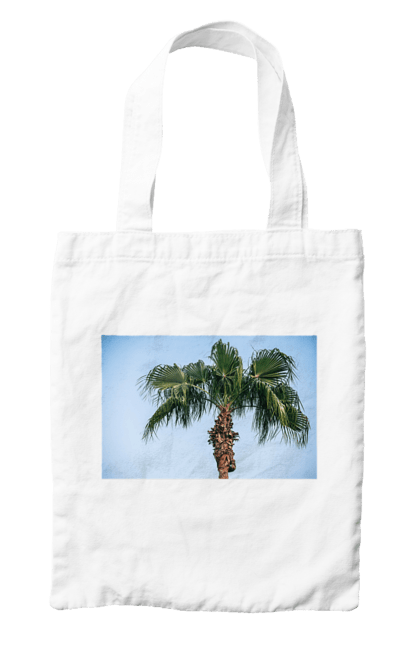Сумка з принтом "Пальма на тлі неба". Берег, блакитне, відпочинок, відпустку, єгипет, зелений, зелені, лист, листя, море, небо, оазис, океан, острів, пальма, південь, подорож, пригоди, тропіки, туреччина. 2070702