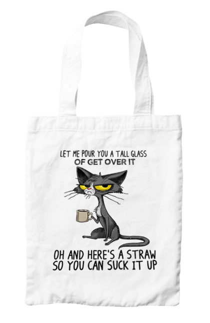 Bag with prints How to survive it?. Cat and mug, drink, everything is fine, go fuck yourself, large glass, meditation, pour, suck. 2070702
