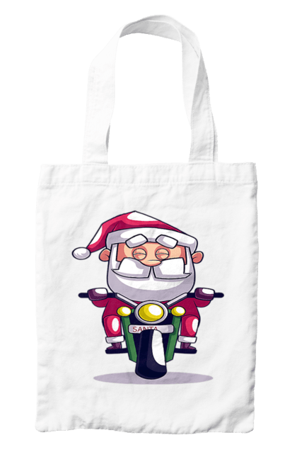Сумка з принтом "Щасливий Санта на мотоциклі". 2022, дід мороз, зима, мотоцикл, новий рік, різдво, санта, сніг. 2070702