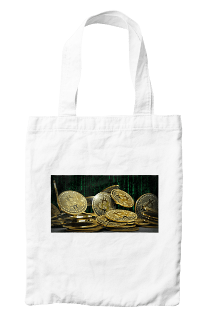 Сумка з принтом "Біткойн". Багатство, біткойн, валюта, гроші, криптовалюта, курс, майнінг, матриця, монета, розкіш, цифровий світ. 2070702