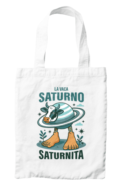 Сумка з принтом "Lavaca Saturno Saturnita". Брейнрот, італійська гнилизна мозку, італійський брейнрот, італійський мем, італійські меми, корова сатурн, ла вака, ла вака сатурно, лавака сатурно, сатурно сатурніто. 2070702