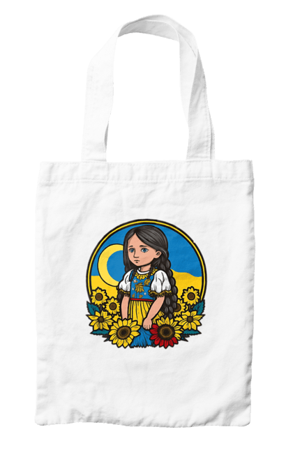 Сумка з принтом "Мила Українська дівчинка". Блакитний, жовтий, жовто-блакитний, зроблено в україні, патріот, патріоти україни, підтримую україну, прапор україни, україна, українська дівчинка. 2070702