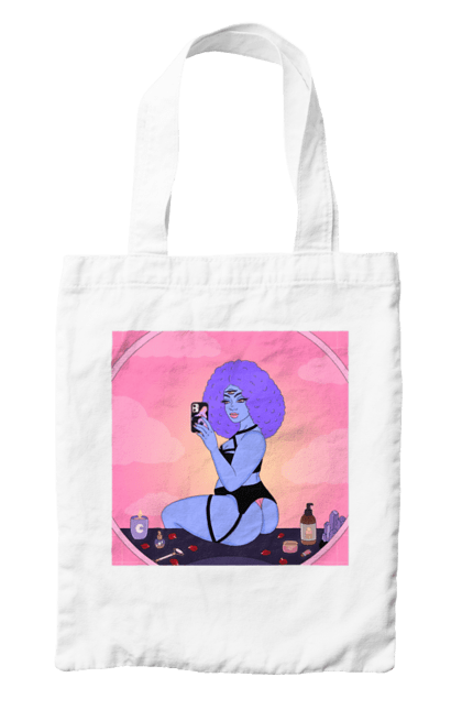 Сумка з принтом "Фіолетова Дівчина Фото У Дзеркалі". Білизна, дзеркало, фото. 2070702