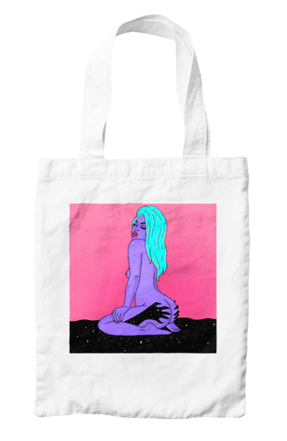 Сумка з принтом "Фіолетова Дівчина В Руках". Дівчина, інопланетянка, сидить. 2070702