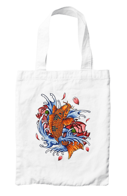 Bag with prints Fish and waves. Fish, flower, wave. 2070702