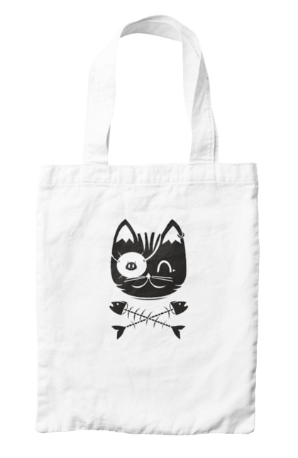 Сумка з принтом "Кіт пірат". Кістки, кіт, крутий малюнок, милі рисунки, пірати, риба, тварини, череп. 2070702