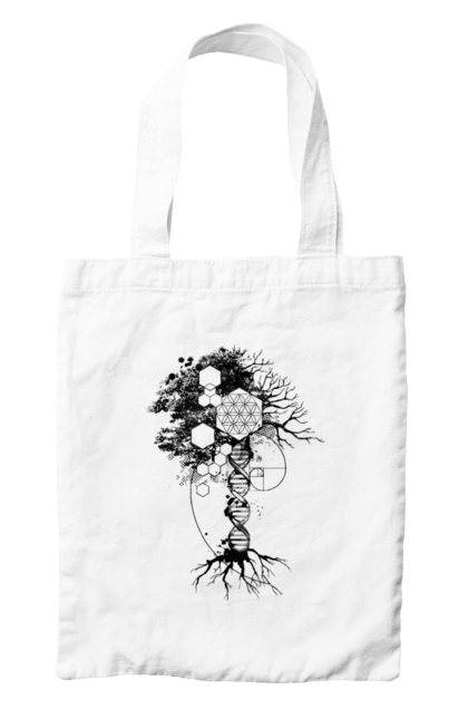 Сумка з принтом "Древо життя". Геном людини, дерево життя, золотий перетин, квітка життя, сакральна геометрія, таємниця світобудови, таємниця числа фібоначчі, число бога, число фібоначчі. 2070702