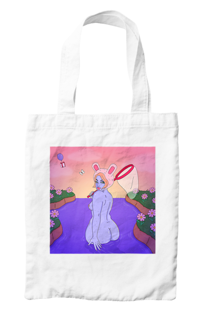 Сумка з принтом "Фіолетова Дівчина На Полюванні". Гола, дівчина, сачок. 2070702