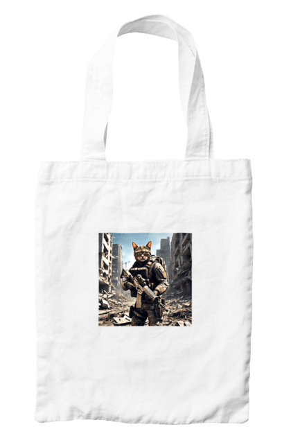 Сумка з принтом "Кіт десантник". Бронежилет, війна, військовий, гвинтівка, захисник, камуфляж, кіт, рушниця. 2070702