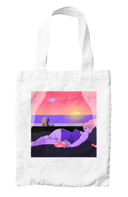 Сумка з принтом "Фіолетова Дівчина На Відпочинку". Дівчина, захід, телефон. 2070702