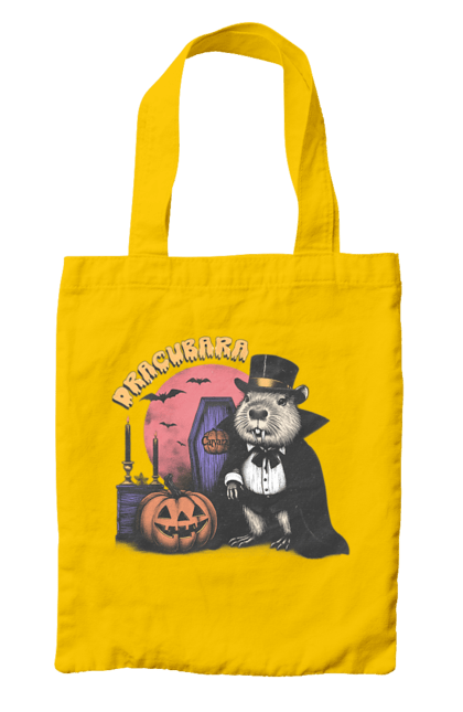 Bag with prints Capybara Halloween. Animal, capybara, ghost, halloween, holiday, moon, pumpkin, rodent, vampire. 2070702