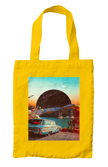 Сумка з принтом "Картина, машина біля річки". Картина, машина, планета, прикол, ретро, річка. 2070702