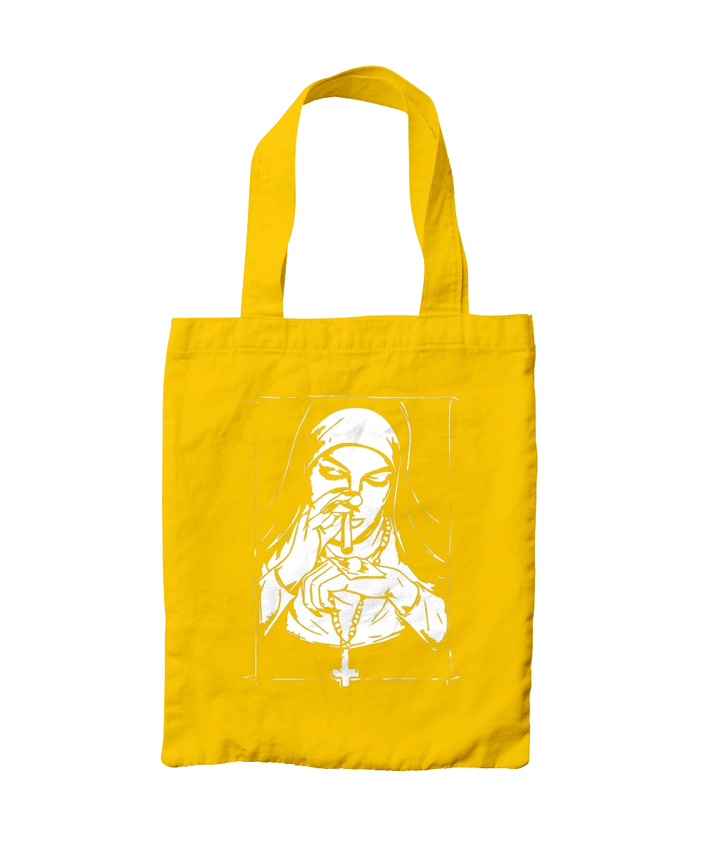 The nun sniffs the powder