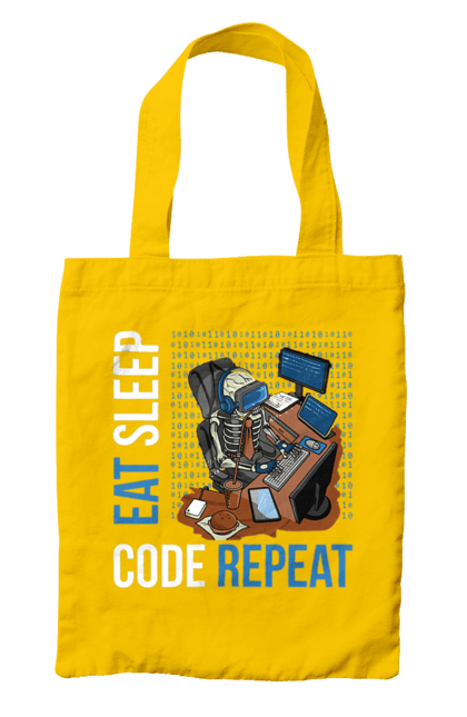 Сумка с принтом Ешь Cпи Кодь Повторяй. Айти, айтишник, для айтишника, для программиста, ешь cпи, кодь повторяй, подарок айтишнику, подарок программисту, программист, разработчик. 2070702