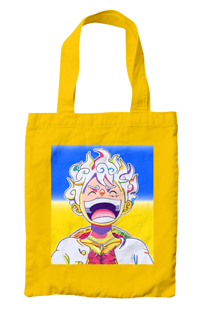 Bag with prints Monkey D Luffy laughing on a yellow blue background. Flag of ukraine, luffy, monkey d luffy, one piece, symbol of ukraine, ukraine. 2070702