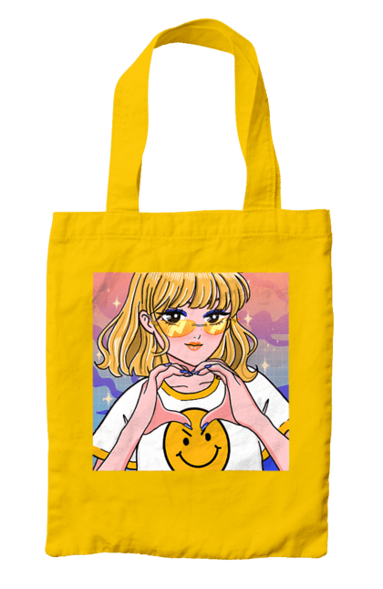 Bag with prints Yellow Girl. Anime, girl, smiley. 2070702