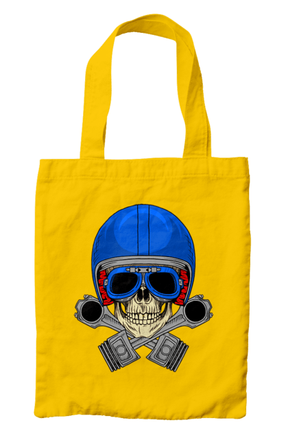 Сумка з принтом "череп мотолюбитель". Байкер, окуляри, череп, шолом. 2070702