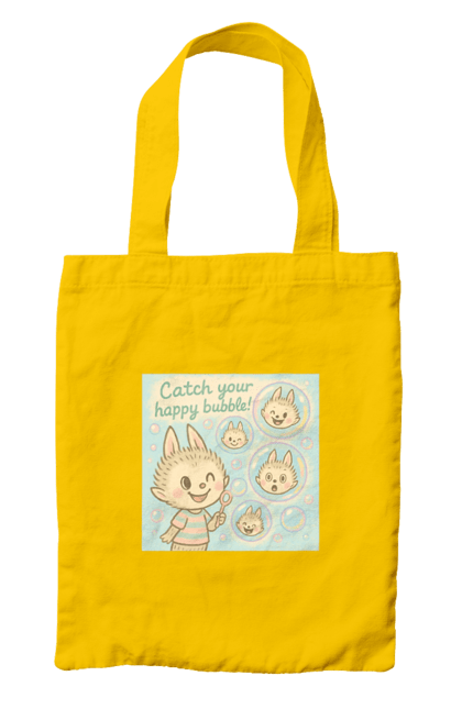 Сумка з принтом "Лабубу". Бульбашки, грайливо, каваї, казково, лабубу, милаілюстрація, ніжнікольори, пастельнамистецтво, щасливі бульбашки. 2070702