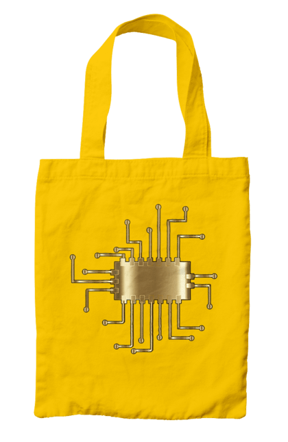 Сумка з принтом "Золотий Чіп". Айті, айтішник, гик, золотий, золото, інженер, кібернетика, код, комп, комп’ютерник, кристал, мікросхема, програміст, професія, розробник, чіп. 2070702