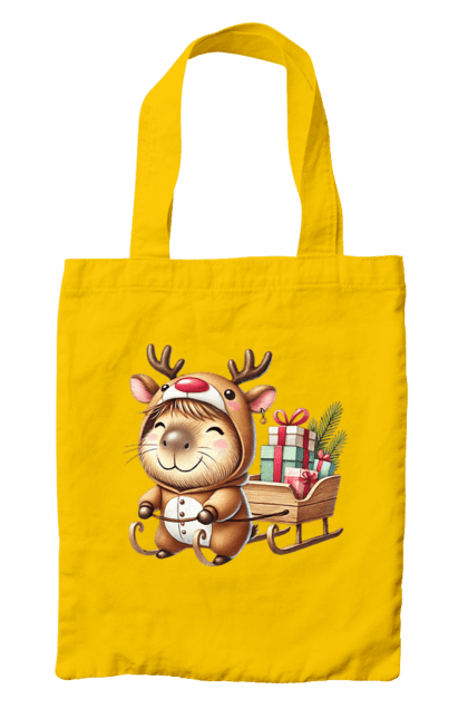 Bag with prints Christmas Capybara with a Gift. Animal, capybara, christmas, christmas capybara, gift, holiday, new year, new year`s gift, santa. 2070702