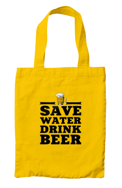 Сумка з принтом "Бережи воду, пий пиво (чорна)". 18+, алкоголь, бар, гумор, любителям писа, меми, пиво, приколи, текст, чоловікам. 2070702