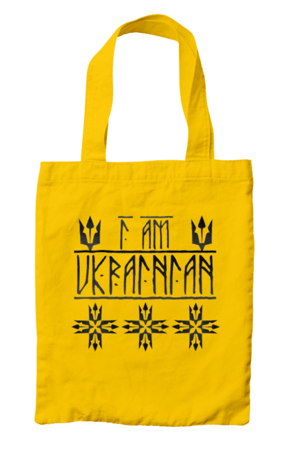 Сумка з принтом "I am UKRAINIAN black". Герб, напис, руни, русь, типографіка, україна, я українець. Print Shop