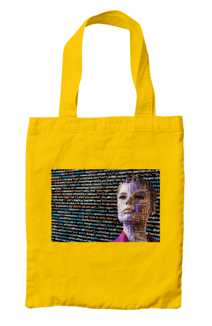 Сумка з принтом "Штучний Розум". Айті, айтішник, гик, жінка, знання, інженер, інтелект, кібер, кібернетика, кіборг, код, комп, комп`ютерник, кристал, машинне навчання, мікросхема, мозок, портрет, програміст, професіонал, професія, розробник, розум, світиться, світло, хакер, чіп, штучний інтелект, штучний розум. 2070702