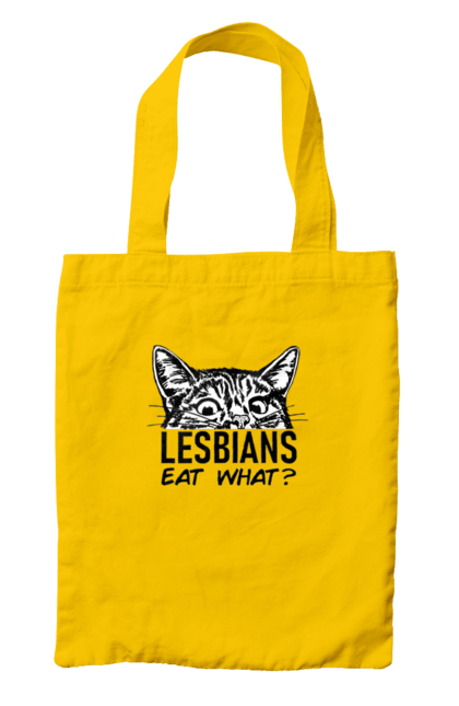Сумка с принтом Lesbians eat what?. Funny inscriptions, humor, jokes, kittens, lesbians, lgbt, котики, лгбт, лесбиянки, приколы, смешные надписи, юмор. 2070702
