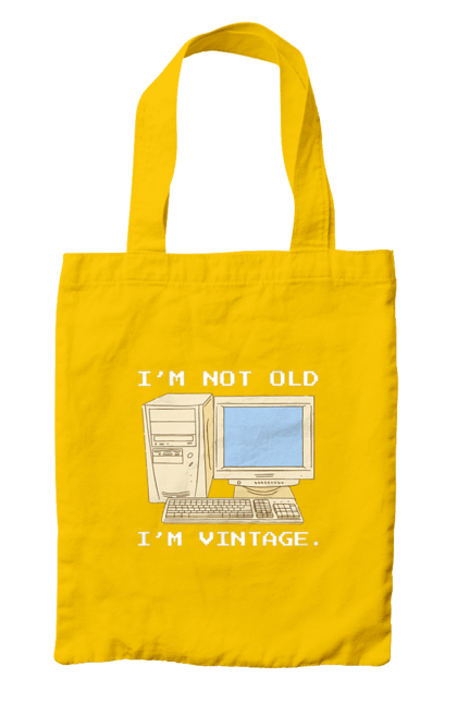 Сумка з принтом "Я не старий, я вінтажний Ретро комп'ютер". Ай ті, айті, айтішник, ботан, вінтаж, вінтажний, гік, клавіатура, код, кодер, комп, мова, піксель, програміст, програмування, ретро, хакер. 2070702