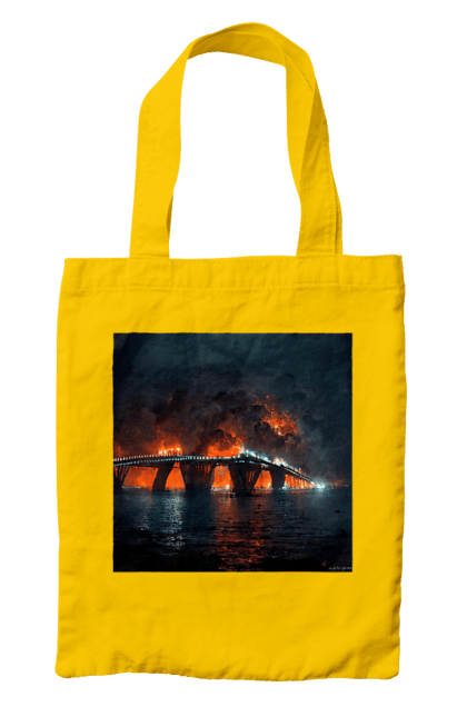 Bag with prints The Crimean bridge is on fire. Air strike, army of russia, army of ukraine, bridge, crimea, fit, shock. 2070702