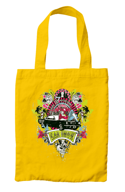 Сумка з принтом "Автомобільне Шоу, Літо". Автомобіль, гроші, карти, пальма, шоу. 2070702