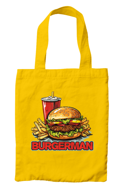 Сумка з принтом "Burgerman". Бургер, для чоловіків, їжа, літні, макдональдс, прикольні, трендові, фаст фуд, чоловічі. 2070702