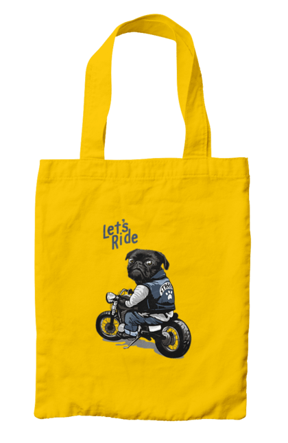 Сумка з принтом "Мопс на мотоциклі". Байкер, мопс, мотоцикл, собака, тварини. 2070702