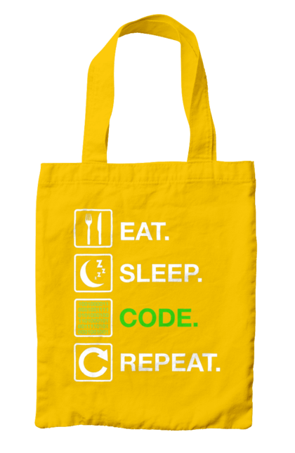 Bag with prints Eat Sleep Code Repeat. Code, code repeat, developer, eat sleep, it specialist, java, javascript, php, programmer, python. 2070702