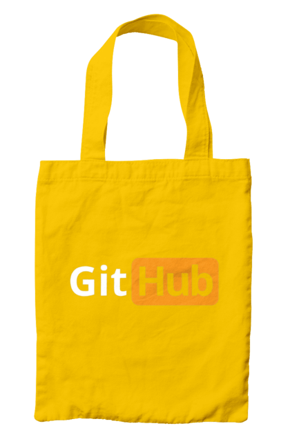 Bag with prints Git Hub. Code, developer, git hub, it specialist, java, javascript, php, porn hub, programmer, python. 2070702