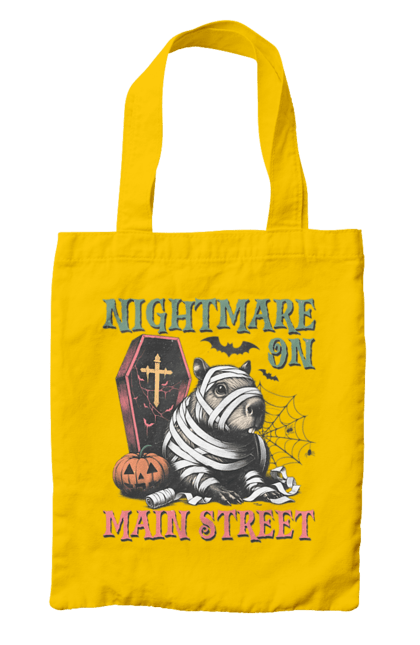 Bag with prints Capybara Halloween. Animal, capybara, ghost, halloween, holiday, moon, mummy, pumpkin, rodent. 2070702