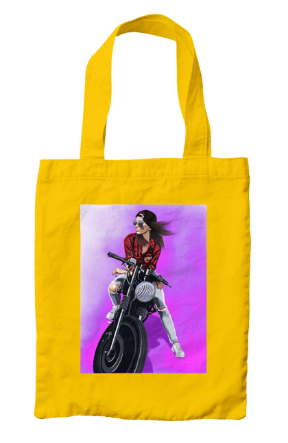 Сумка з принтом "Дівчина Байкер". Байк, байкер, гонка, дівчина, мото, мотор, мотоцикл, поїздка, стиль, стиль життя. 2070702
