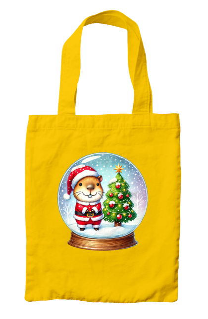 Bag with prints Christmas Capybara with a Tree. Animal, capybara, christmas, christmas capybara, christmas tree, gift, holiday, new year, new year`s gift, santa. 2070702