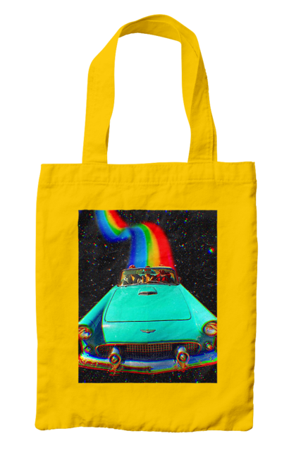 Сумка з принтом "Картина, машина у космосі". Веселка, картина, космос, машина, подорожі, поїздка, прикол, ретро. 2070702