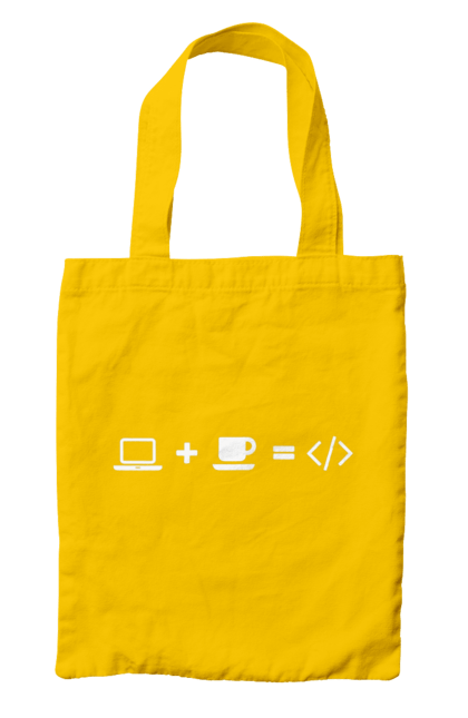 Bag with prints Computer plus coffee equals code. Code, coffee, developer, git hub, it specialist, java, javascript, php, programmer, python. 2070702