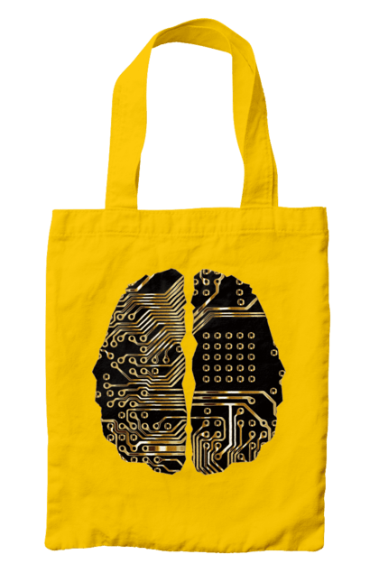 Сумка з принтом "Мозок Айті". Айті, айтішник, гик, знання, золотий, золото, інженер, кібер, кібернетика, кіборг, код, комп, кристал, мікросхема, мозок, програміст, професіонал, професія, розробник, розум, чіп. 2070702