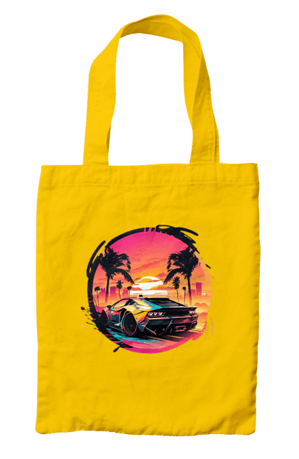 Сумка з принтом "Ламборджині Ретровейв". Авто, автомобиль, ламба, ламборджині, машина, машини, ретровейв. 2070702