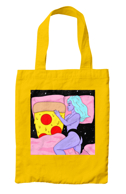 Сумка з принтом "Фіолетова Дівчина І Піца". Дівчина, ліжко, піца. 2070702