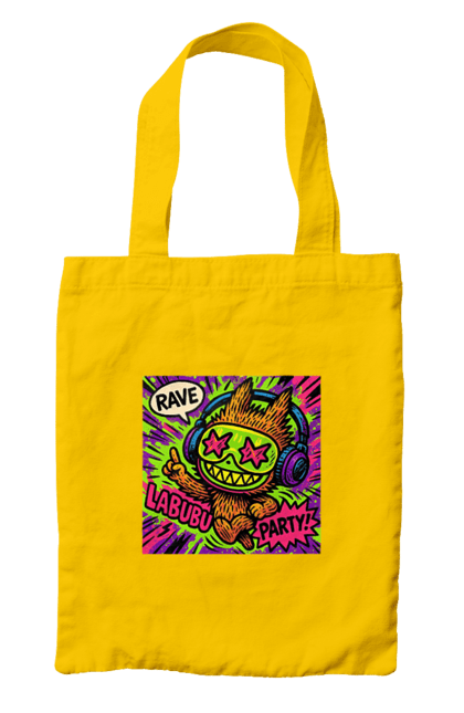 Сумка з принтом "Лабубу". Вечірка, вуличне мистецтво, графіті, зоряніочі, коміксстиль, лабубу, навушники, неон, попарт, рейв. 2070702