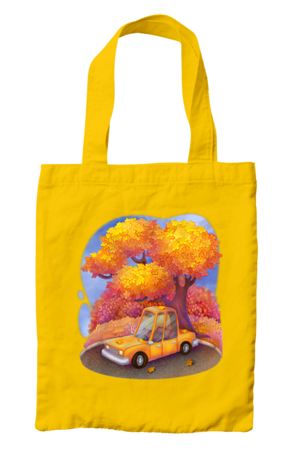 Сумка з принтом "Осiнь Авто Дерево". Дерево, жовтий мила ілюстрація, машина, осінь, помаранчевий. 2070702