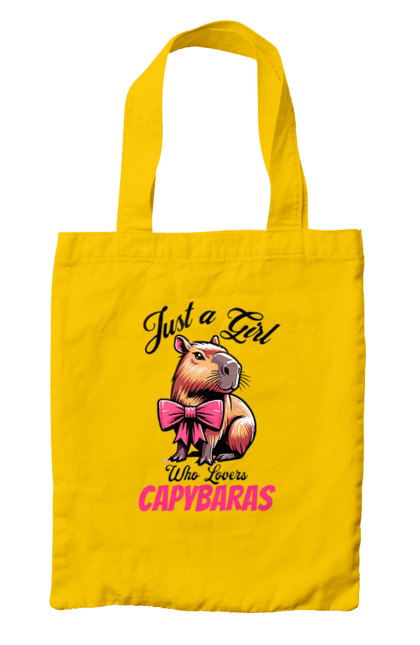 Bag with prints Capybara. Animal, bow, capybara, pink, rodent. 2070702