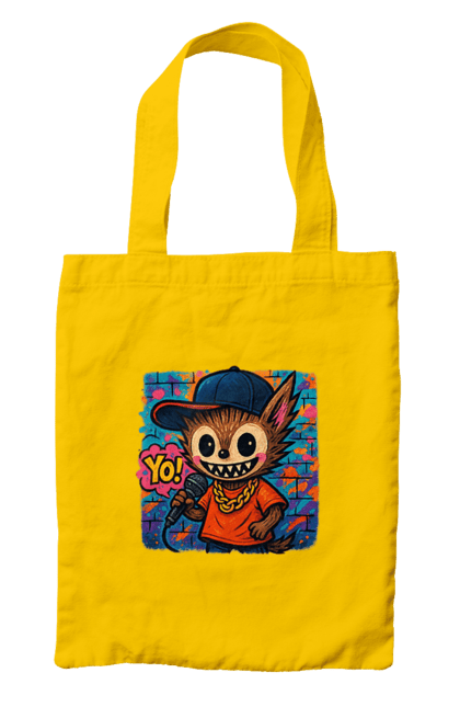 Сумка з принтом "Лабубу". Бейсболка, вуличне мистецтво, графіті, золотийланцюг, лабубу, мікрофон, міський стиль, репатмосфера, хіпхоп, яскраво. 2070702